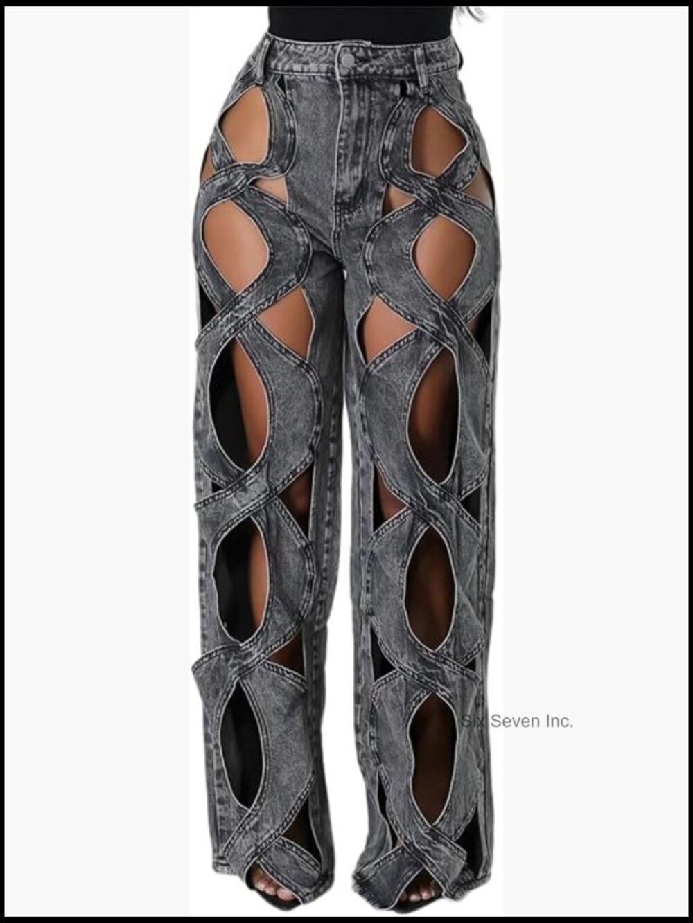 High Waisted Y2K Trendy Hollow Out Criss Cross Wide Leg Baggy Denim Pants